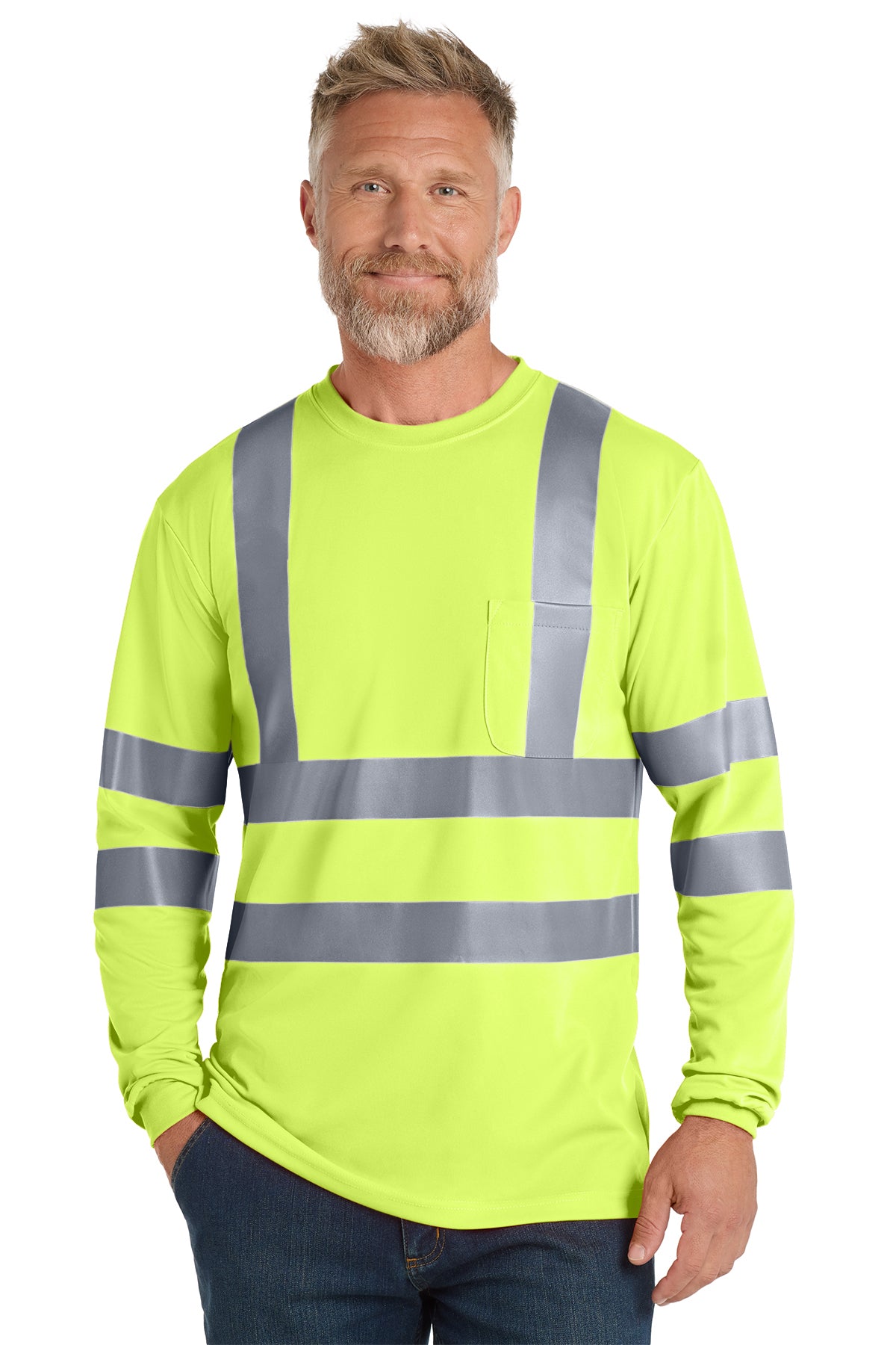 CornerStone® ANSI 107 Class 3 Long Sleeve Snag-Resistant Reflective T-Shirt (Back Print)
