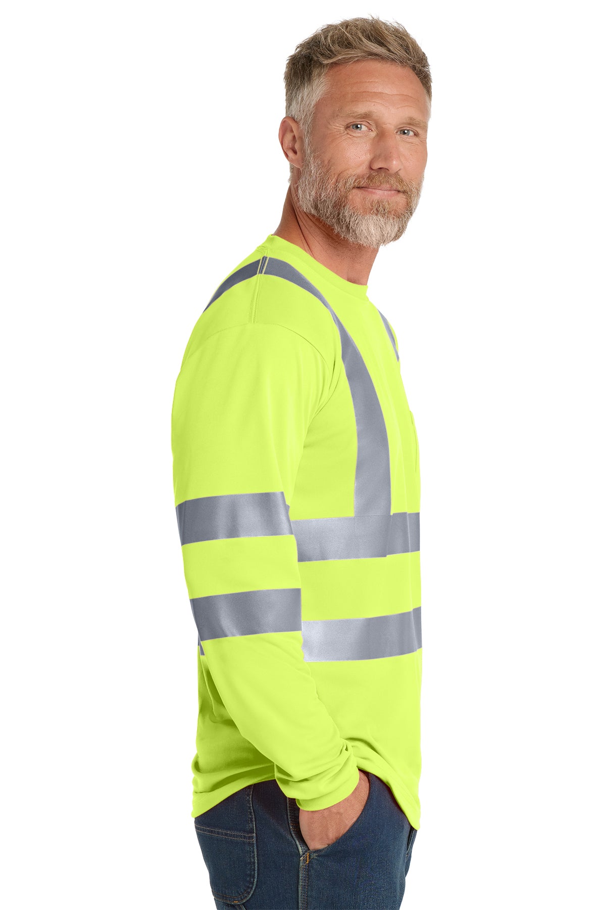 CornerStone® ANSI 107 Class 3 Long Sleeve Snag-Resistant Reflective T-Shirt (Back Print)