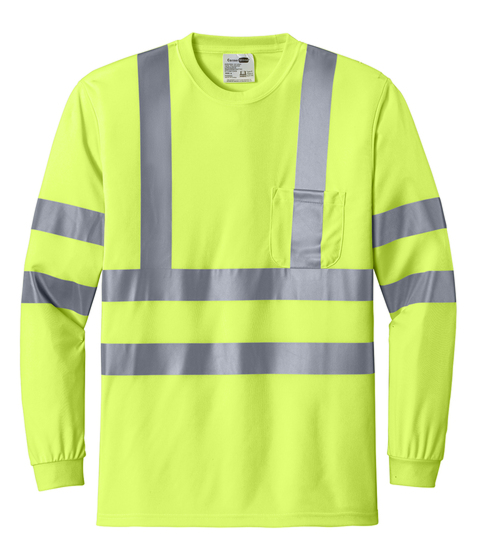 CornerStone® ANSI 107 Class 3 Long Sleeve Snag-Resistant Reflective T-Shirt (Back Print)